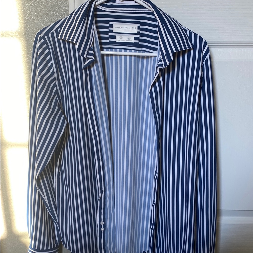 Denim & Flower Blue and White Striped Dress Shirt